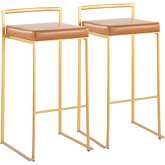 Fuji 30" Bar Stool in Camel Leatherette & Gold Metal (Set of 2)